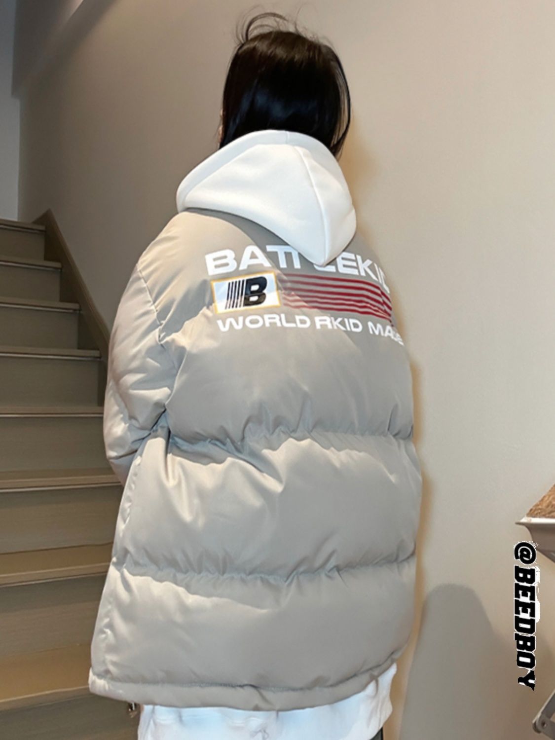 MIX GEORA美式復古字母印花棉服男女冬季加厚保暖棉衣外套麵包服