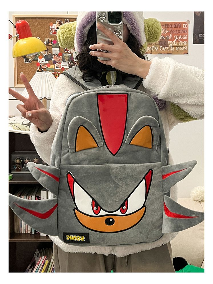 New homemade campus versatile Sonic Shadow black plush niche backpack couple student travel bag