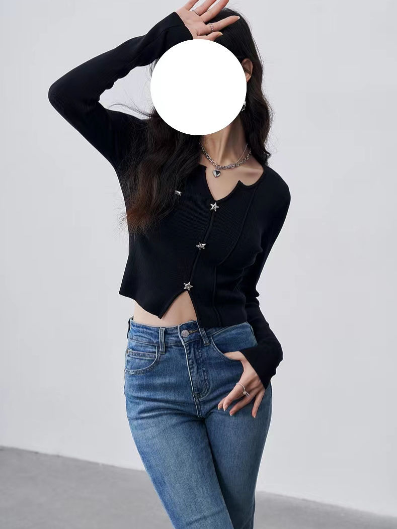 2023秋冬新款大碼女裝顯瘦純欲風長袖上衣修身針織打底衫女