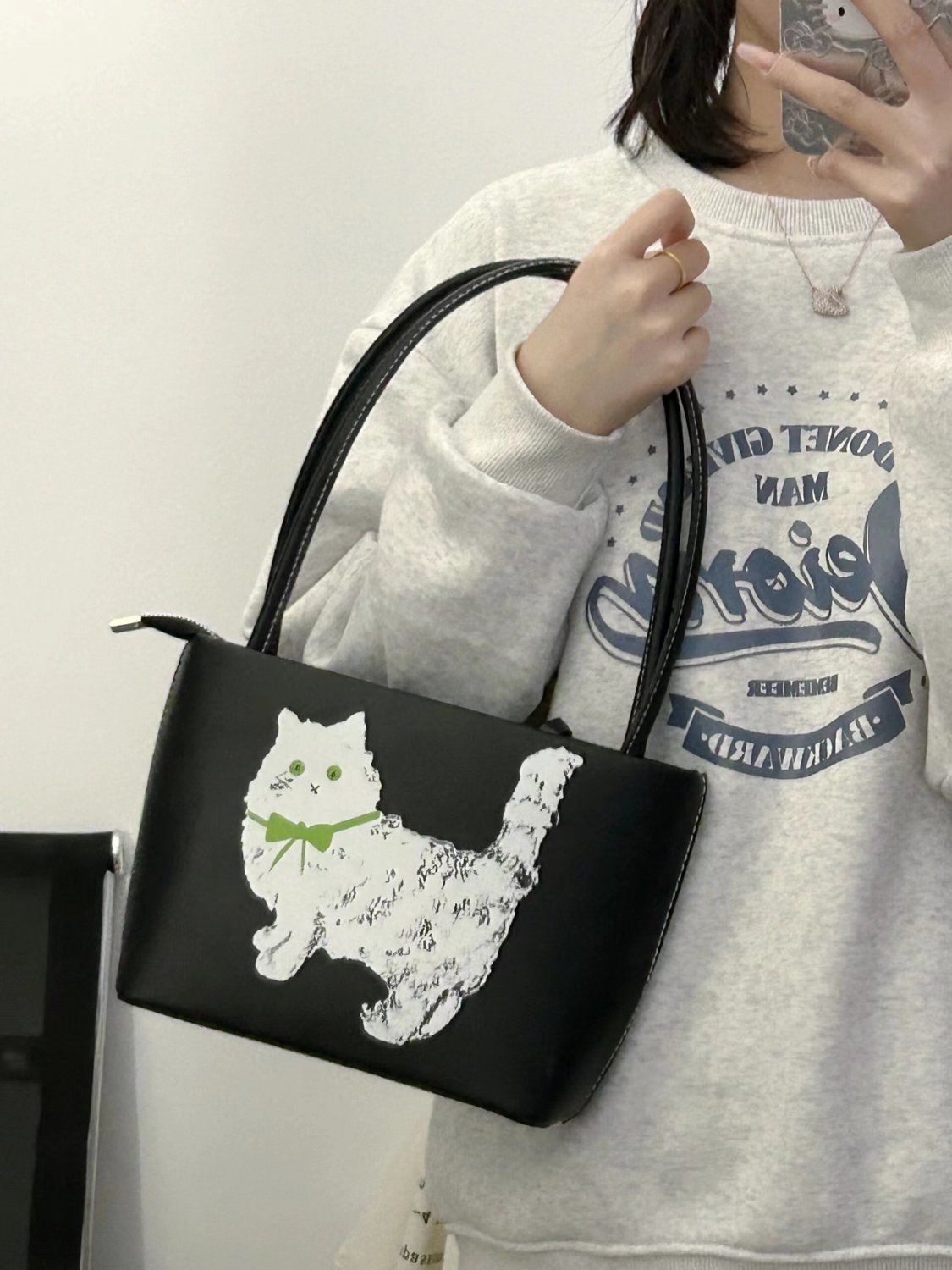 小众设计印花猫咪手提包高级感小方包2023新款休闲可爱单肩腋下包