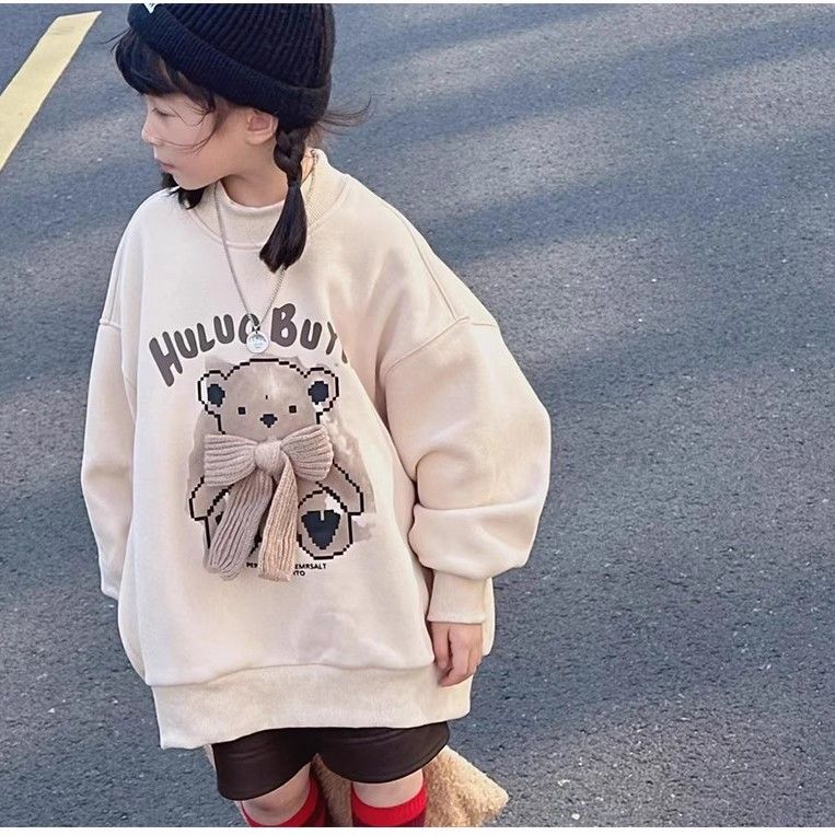 Girls' velvet sweatshirt, one-piece velvet style, medium and large children's warm base shirt, thickened spring, autumn and winter new outer top