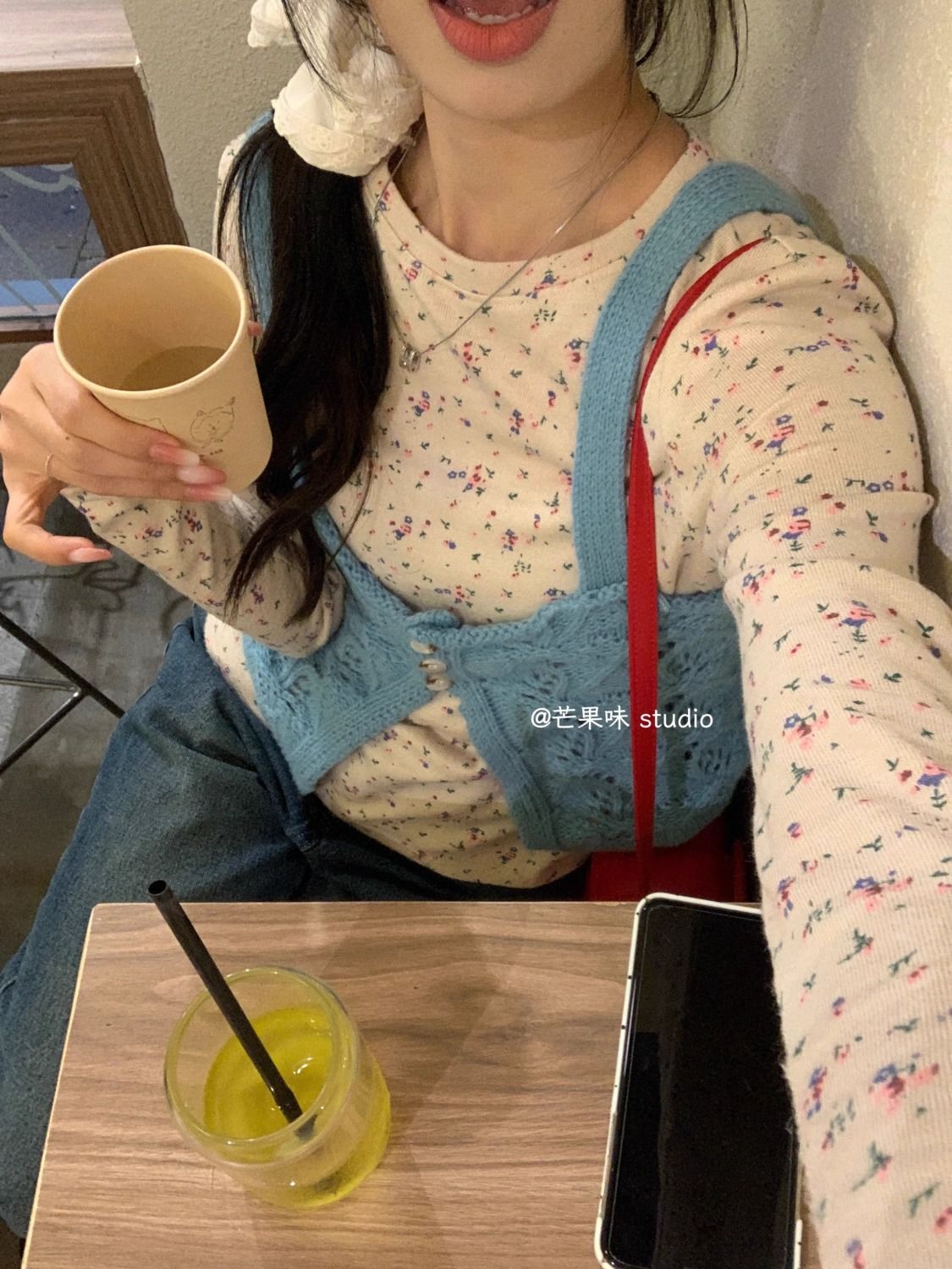 復古小碎花打底衫長袖針織衫軟糯毛衣修身春秋半高圓領上衣內搭