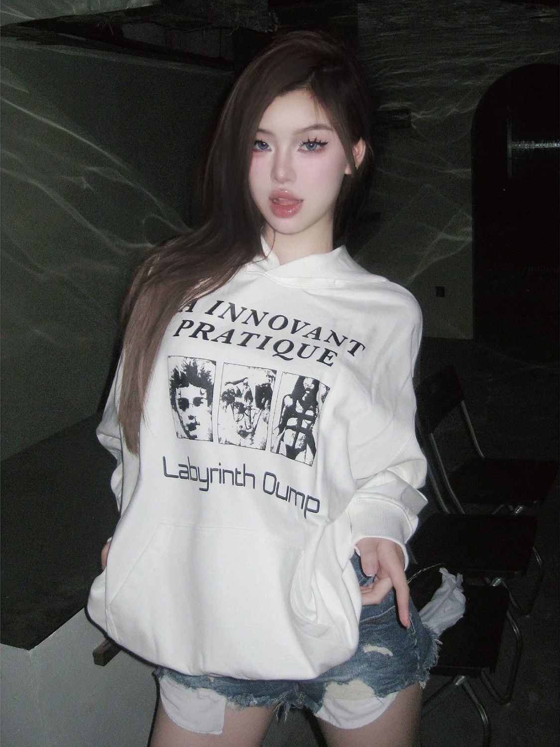 國潮美式復古字母印花連帽衛衣女秋冬款加絨加厚街頭情侶保暖外套