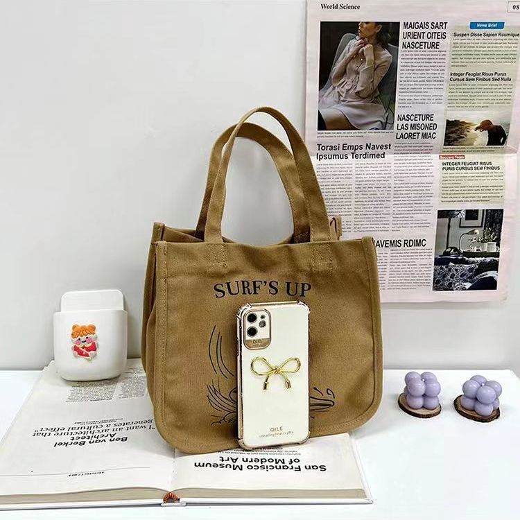 Canvas bag, large-capacity lunch bag, lunch box bag for office workers, handbag, hand bag with rice, simple cross-body bag