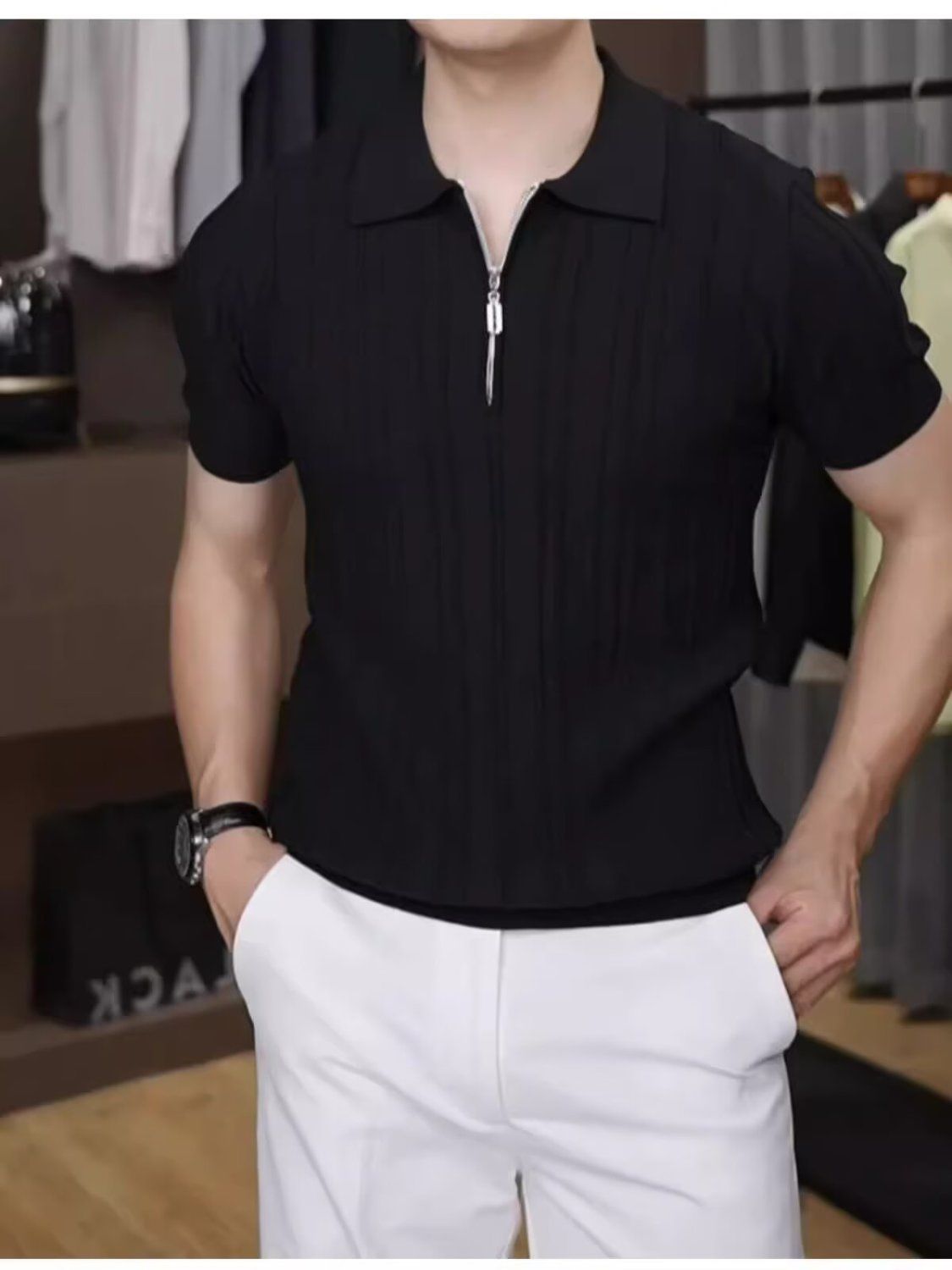 Luxuriöses Herren Polo Aus Eisseide Kurzarm Strickoberteil_voghion.com