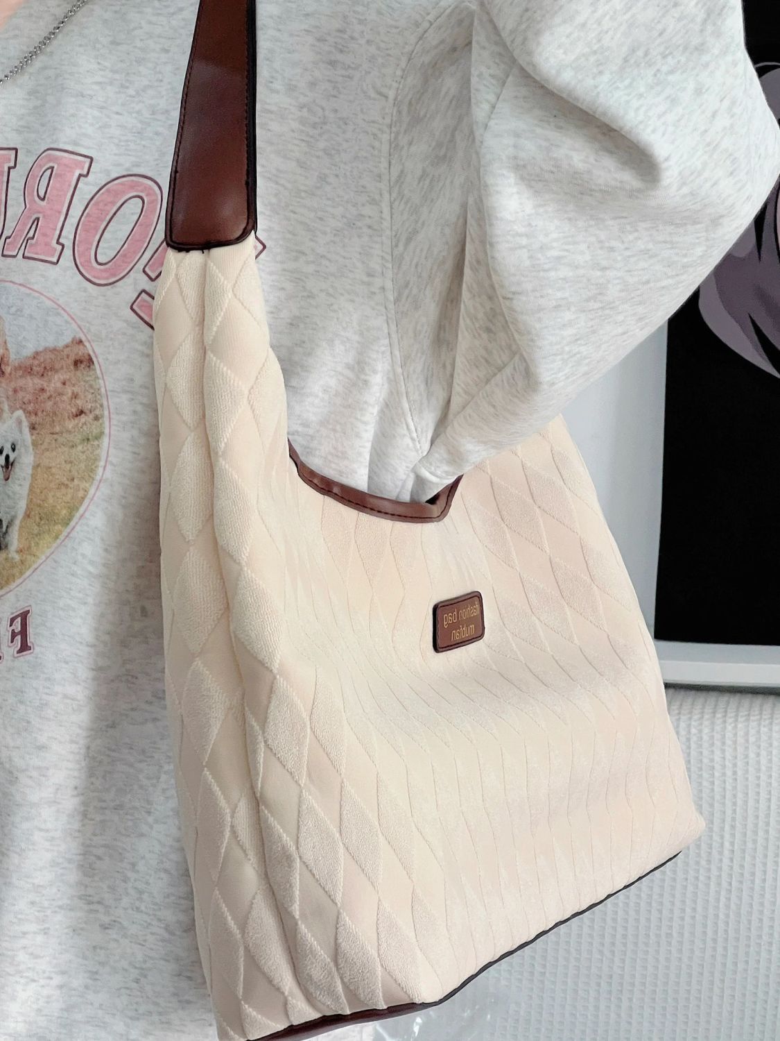 Bags Commuting Large Bag Women 2023 New Fashion Diamond Canvas Shoulder Bag Large Capacity Class Armpit Tote Bag