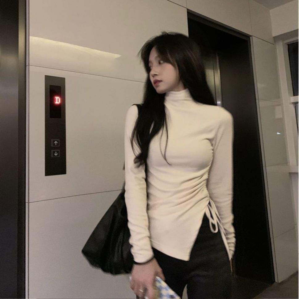 美拉德設計感小眾高領打底衫女秋冬內搭小衫修身顯瘦百搭上衣服
