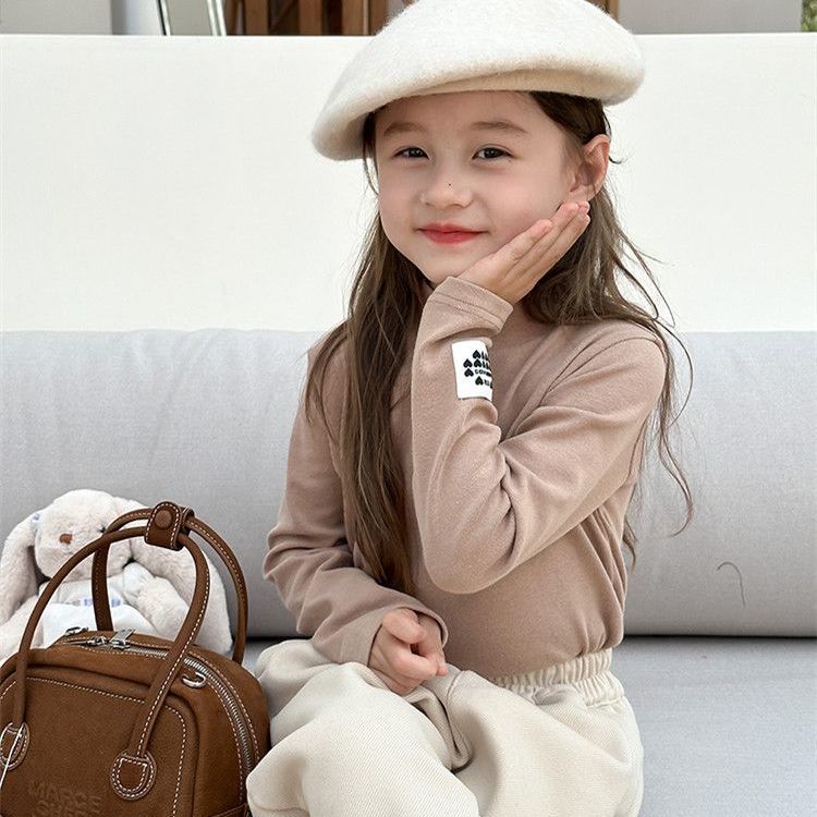 Girls pure cotton bottoming shirt half turtleneck autumn and winter new children's clothing mid-collar inner top baby long-sleeved T-shirt