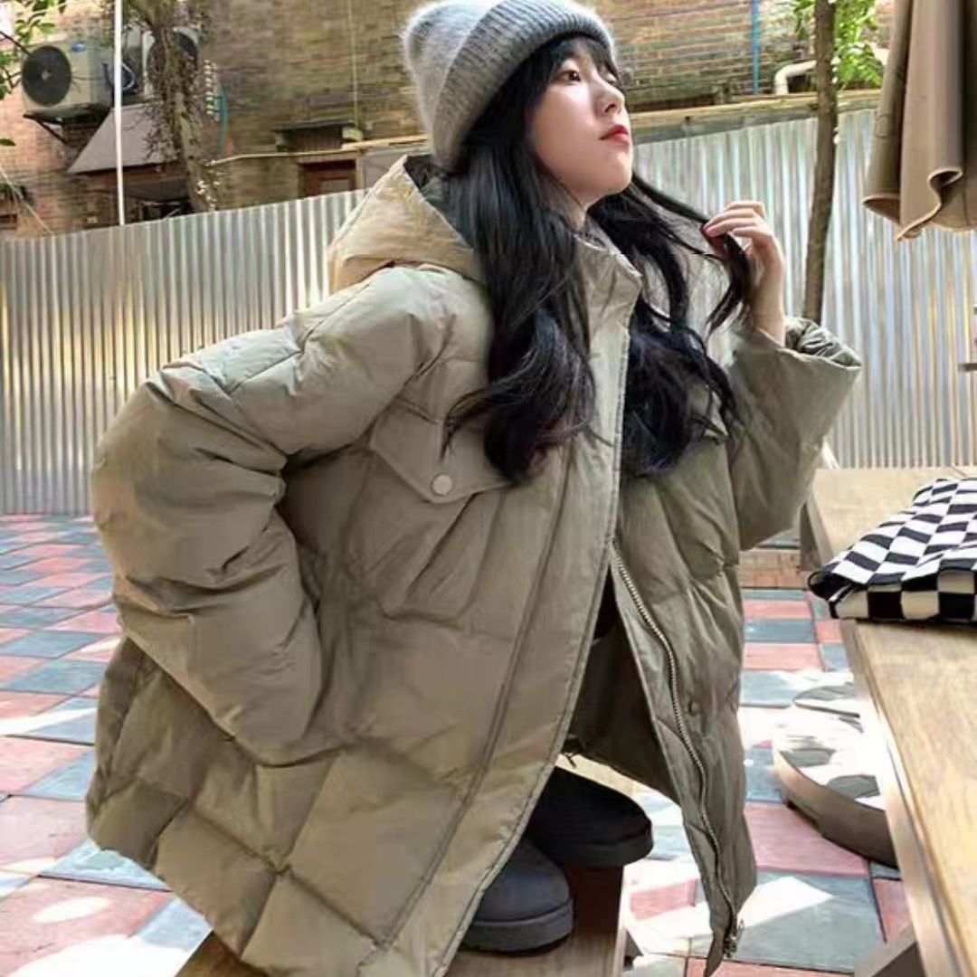 Light green milk puff coat design  cotton loose cotton celebrity hooded winter warm coat for women
