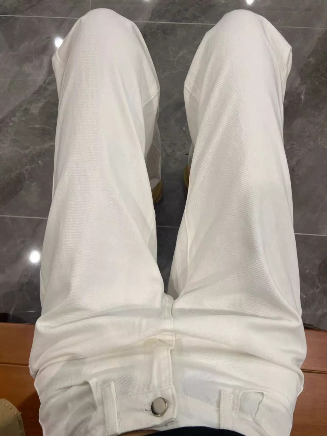 秋冬爆款米白色高腰闊腿牛仔褲女小個子寬鬆直筒白色垂感拖地褲子