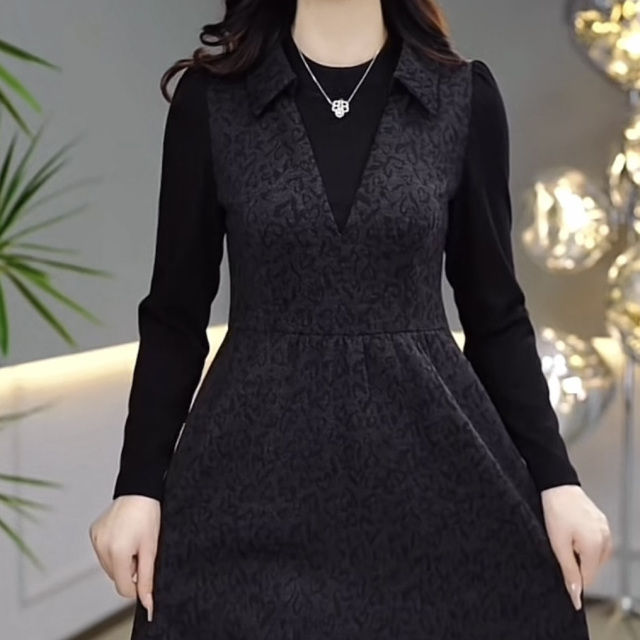 帛萊精紡時尚假兩件套裝連衣裙女2023秋冬季新款加厚洋氣長袖裙子