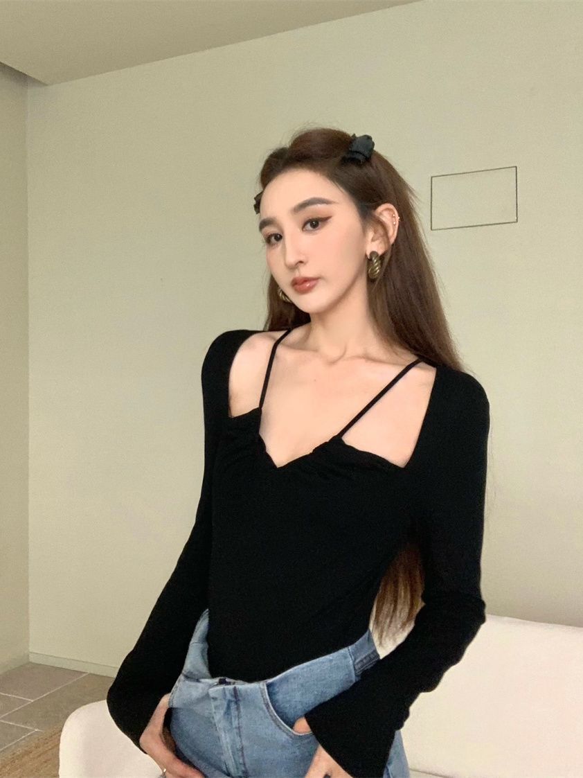 美拉德純欲辣妹風長袖T恤女早秋設計感打底衫修身顯瘦短款上衣