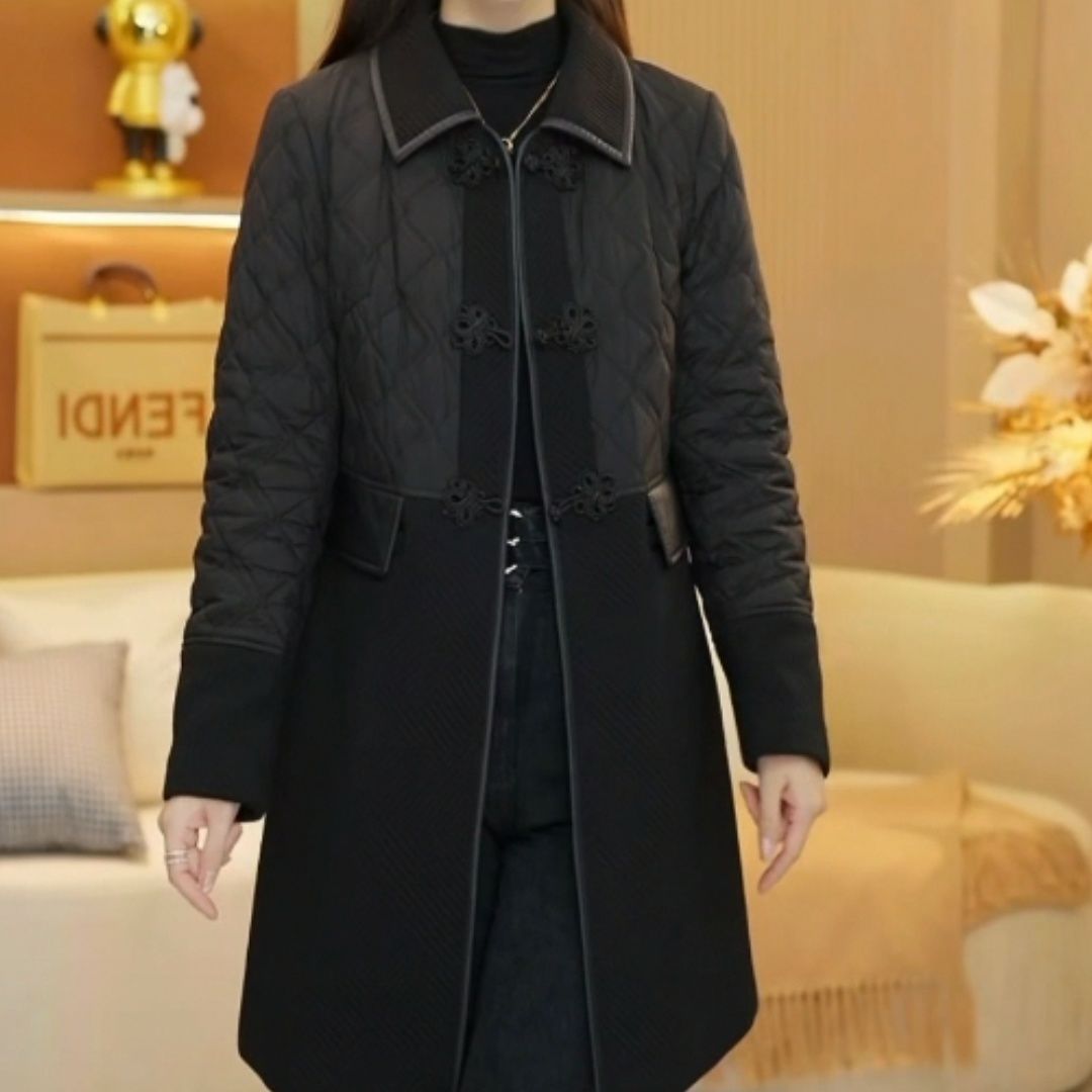 高端加絨棉衣中長款2023秋冬國風外套洋氣高檔女風衣時尚中年女裝