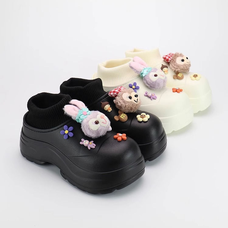 Plush bunny cotton shoes for women's winter outerwear 2023 new velvet thick-soled bags with warm anti-slip waterproof cotton slippers