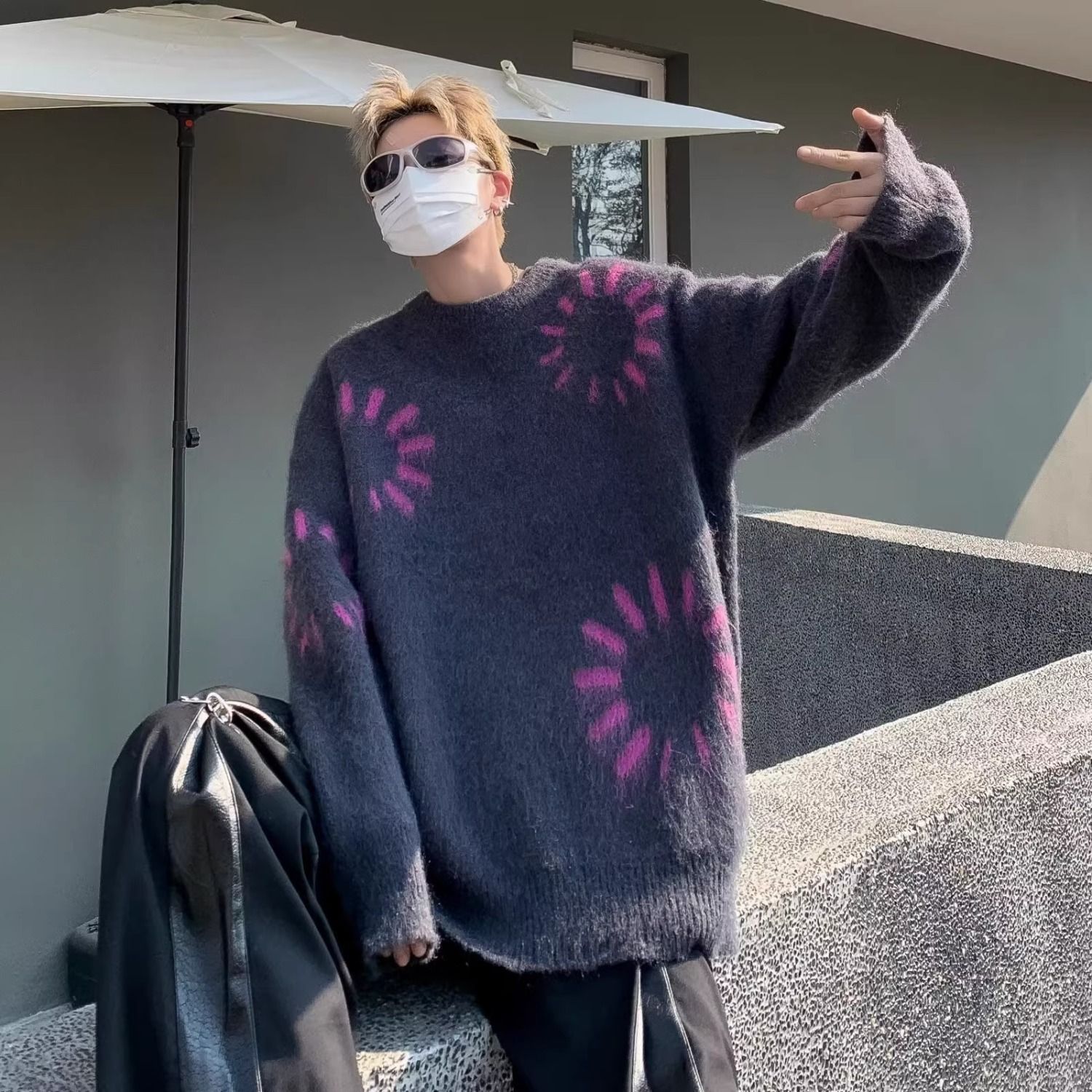 Design inspired sweater for men's winter new unisex style American knit high street lazy versatile round neck jacket_voghion.com