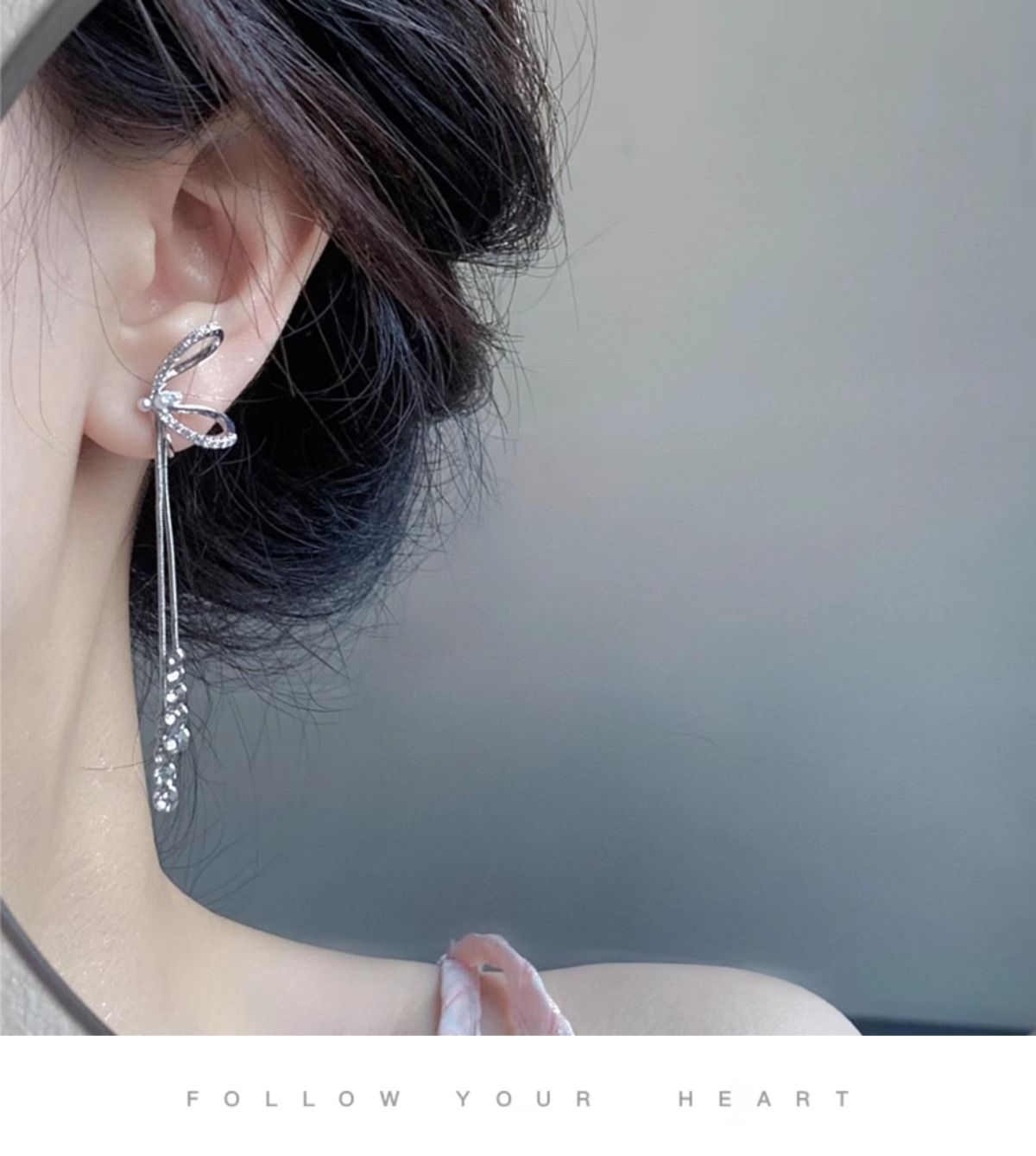 Long Bridal Drop Earrings With French Bow And Silver Tassels_voghion.com