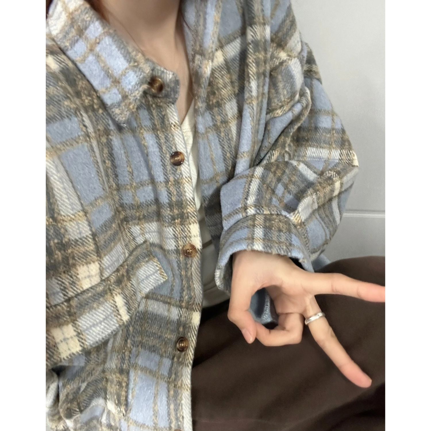 American plaid woolen jacket for women in autumn and winter new style retro loose slimming temperament oversize jacket