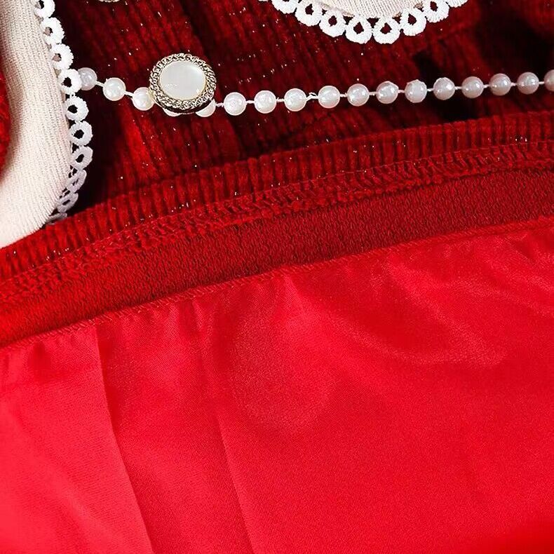 女童连衣裙秋冬小香风公主裙加绒背心裙冬季红色外套套装保暖加厚