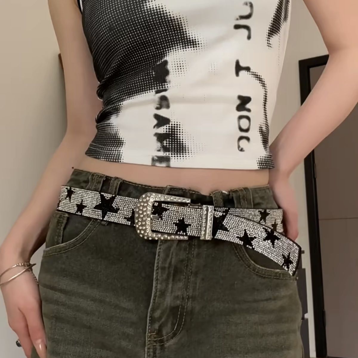 Instagram full diamond five pointed star versatile women's belt, personalized decoration, waist reduction, slimming_voghion.com