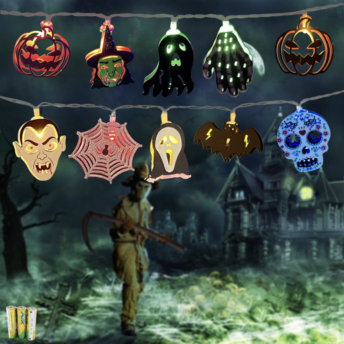 New Halloween luminous skull pumpkin ghost combination LED string Ghost Festival party decoration atmosphere light_voghion.com