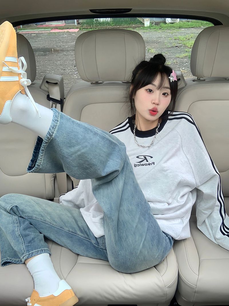 韓版hiphop潮牌三條槓套頭衛衣女春秋薄款寬鬆oversize百搭上衣潮