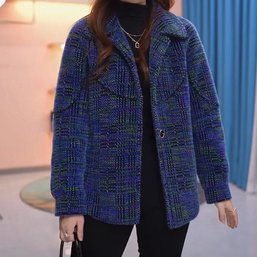 貴妃絨時尚外套女短款2023秋冬新款加厚高檔顯瘦媽媽保暖外搭上衣