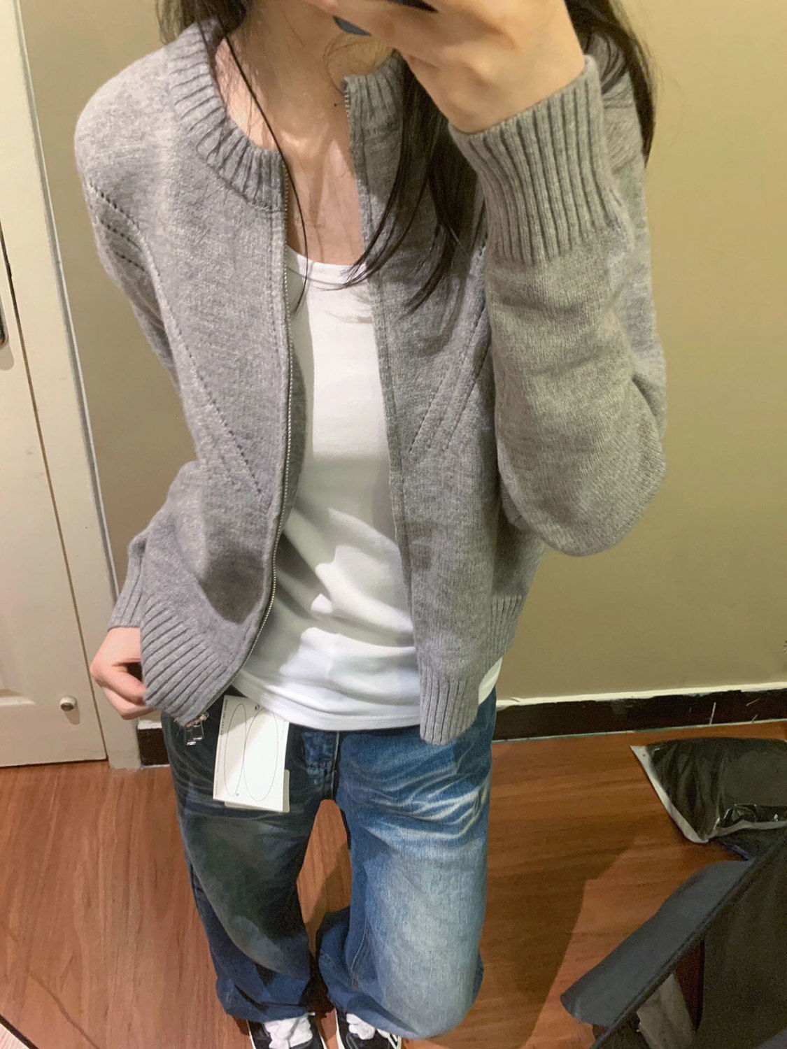 高級感日系復古灰色拉鏈毛衣針織開衫女春秋季2023新款慵懶風外套