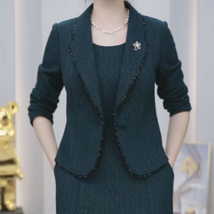 帛萊軟精紡假兩件連衣裙女2023秋季新款修身遮肚時尚高檔禮服裙子