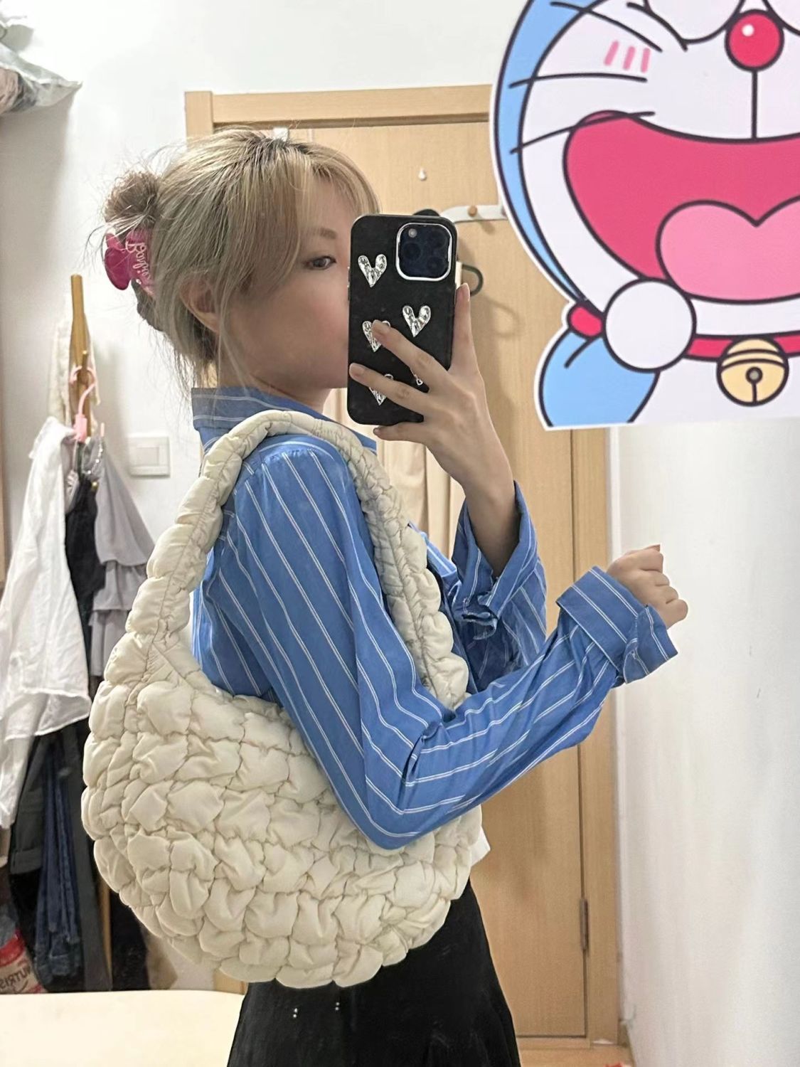 Small Pack Girl 2023 Winter New Bubble Handheld One Shoulder Down Bag Korean Versatile Underarm Cloud Bag Girl