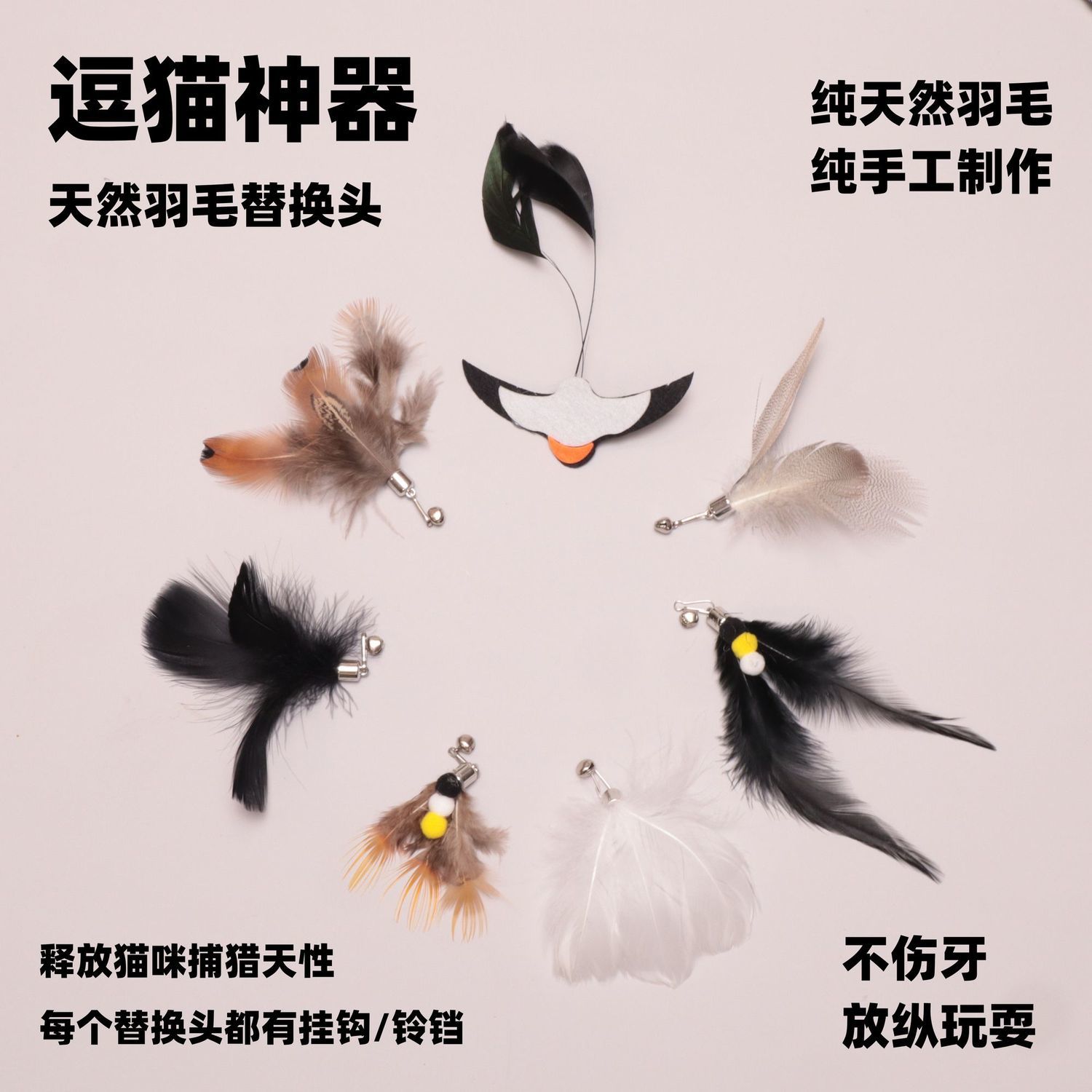 逗猫小飞燕小飞虫替换头天然羽毛逗猫棒猫咪耐咬仿真昆虫带铃铛