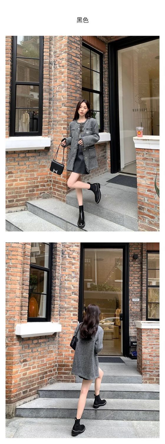 Castle Secret Realm~ Sweet And Cool Small Fragrant Wind Chain Tall Knight Boots Women's Leather Thick Heel But Knee Black Long Boots_vogvips.com