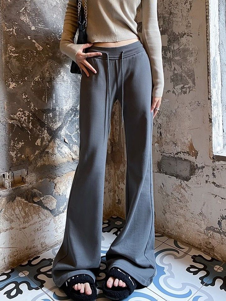 SODAZZZ春秋新款喇叭裤女抽绳休闲美式低腰直筒显瘦瑜伽运动裤子