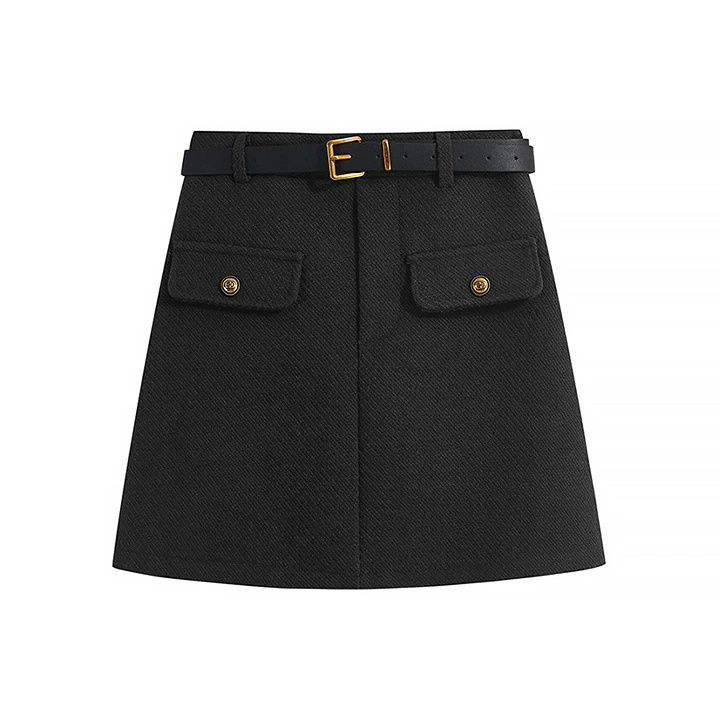 Maillard Woolen Skirt Women's  Winter New Thick Woolen A-Line High Waist Skirt Slimming Hip Skirt