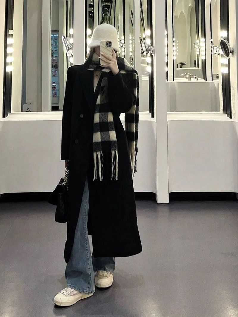 反季呢子大衣女外套中長款2023新款秋冬韓系赫本風毛呢外套小個子