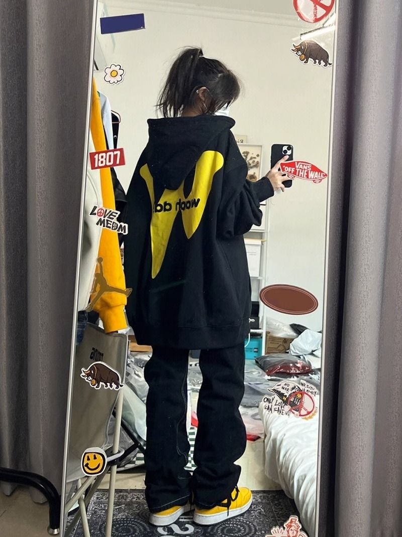 重磅純棉美式復古印花連帽衛衣女秋冬季新款oversize潮牌百搭上衣