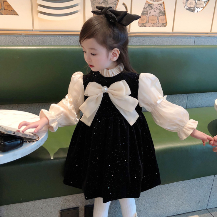 Girls Autumn Dress Long Sleeve Children's Dress Mid-Length Birthday Dress Dress Fashionable Princess Dress Internet Celebrity Style