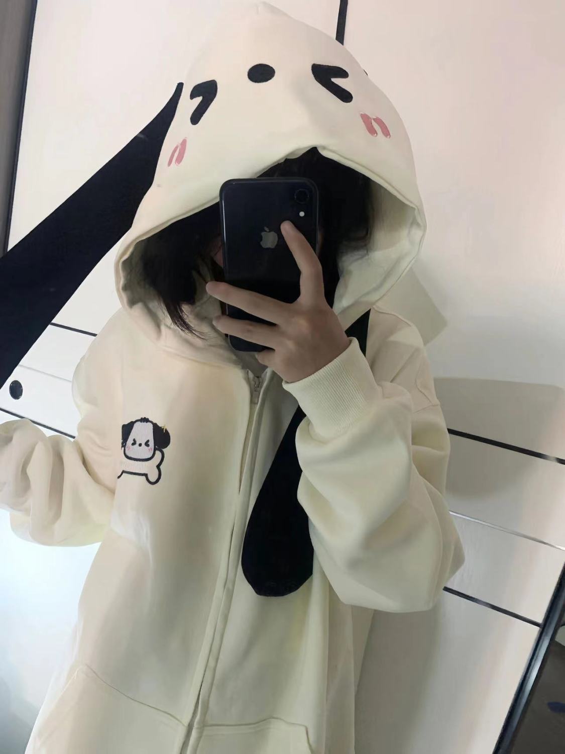 奶fufu卡通長耳朵小狗連帽衛衣外套女秋冬加絨慵懶風休閒開衫上衣