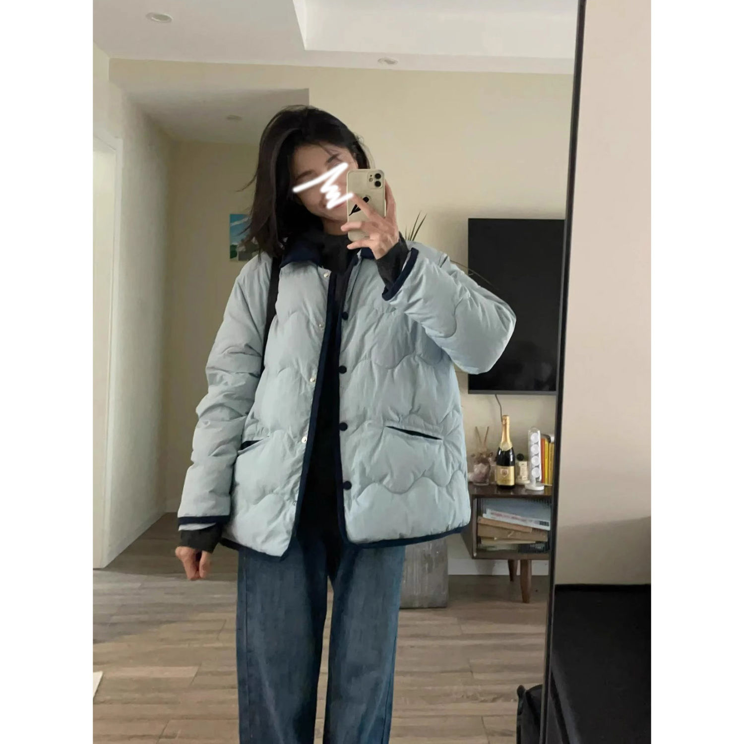 撞色燈芯絨洋氣保暖長袖棉服外套女冬季新款高級感日系小個子棉襖