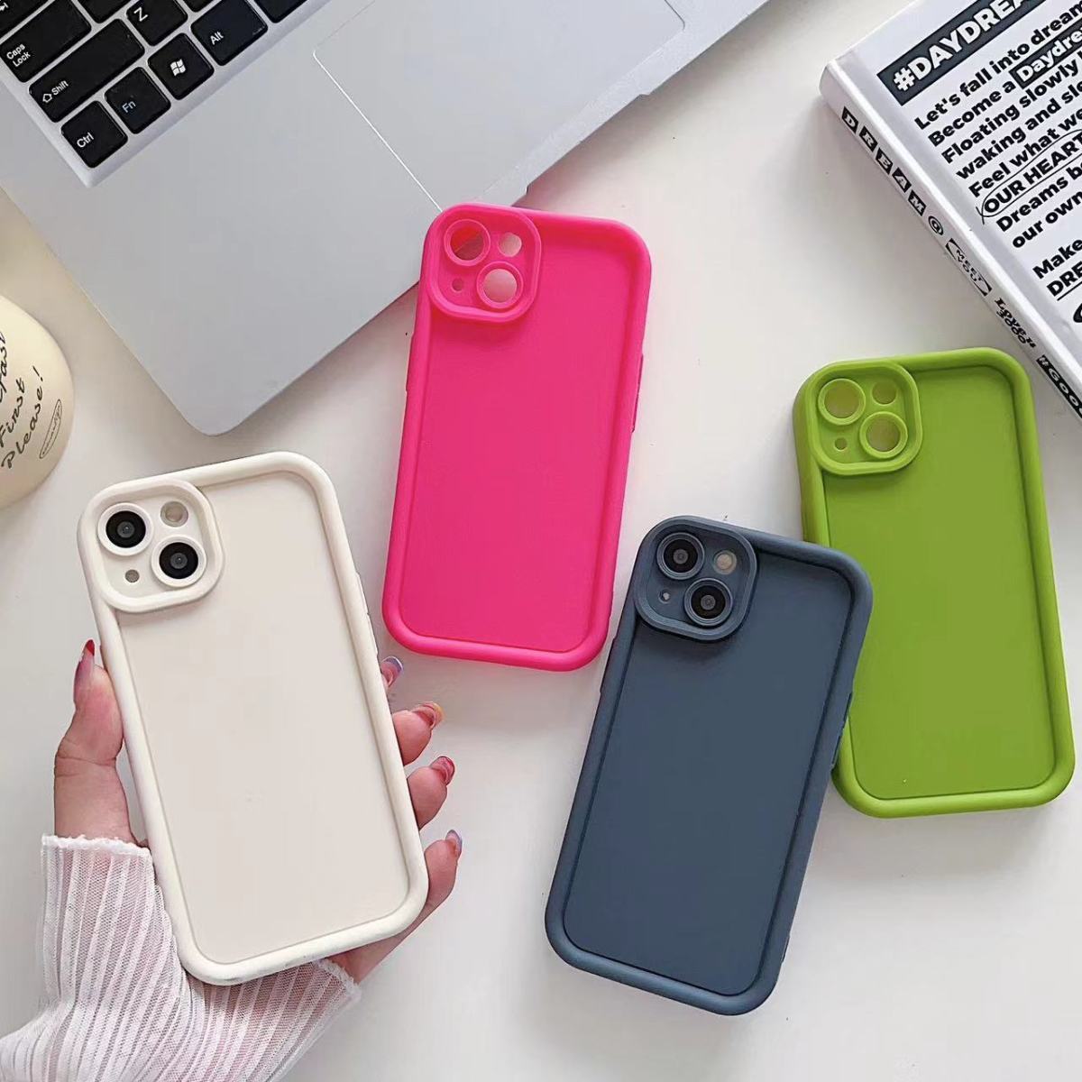 Étui de téléphone perforé tout compris Promax pour iPhone 14, sable de diamant, couleur unie 13/12_voghion.com