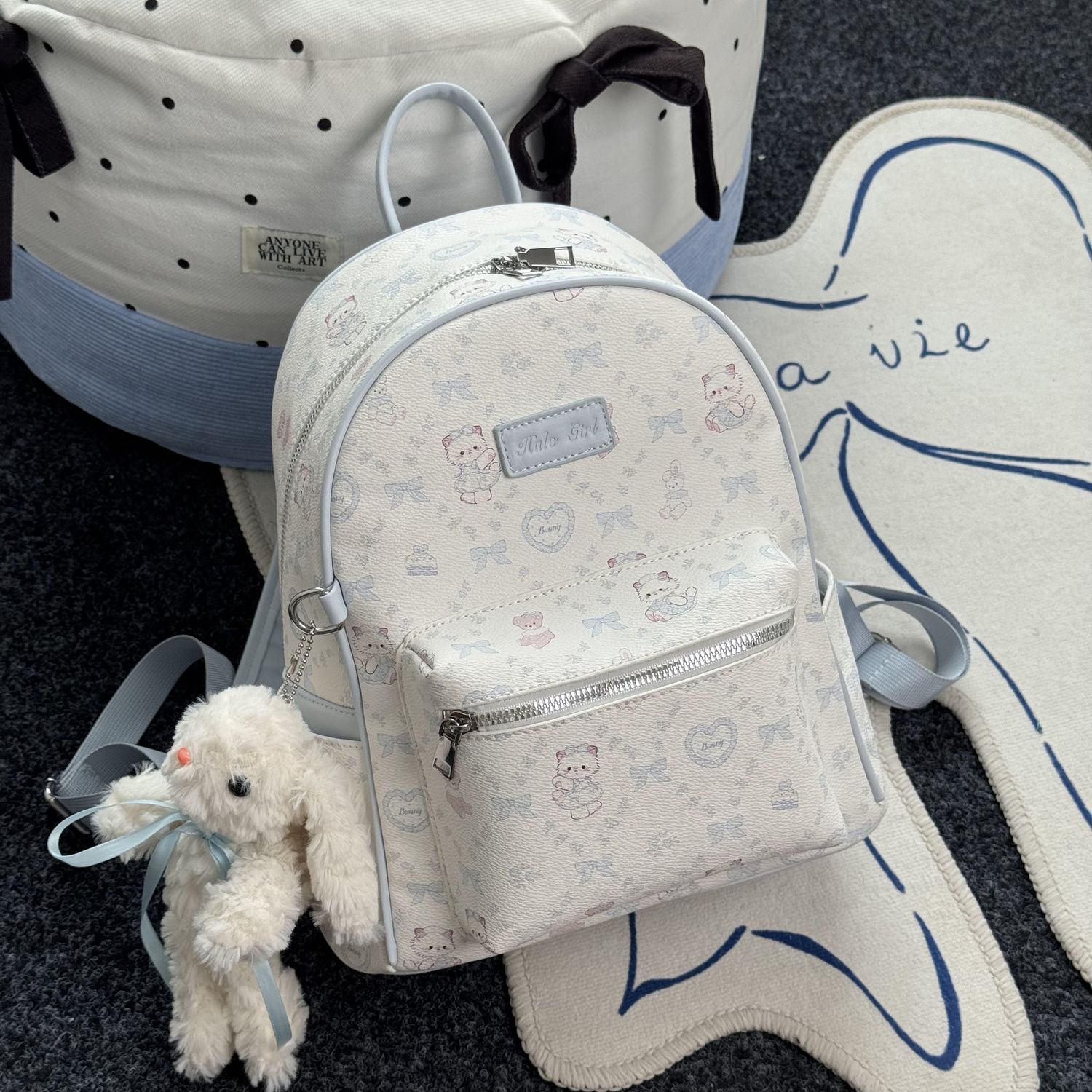 DRYWORLD Cute Kitten Backpack Bow Blue Versatile Large Capacity Bag_voghion.com