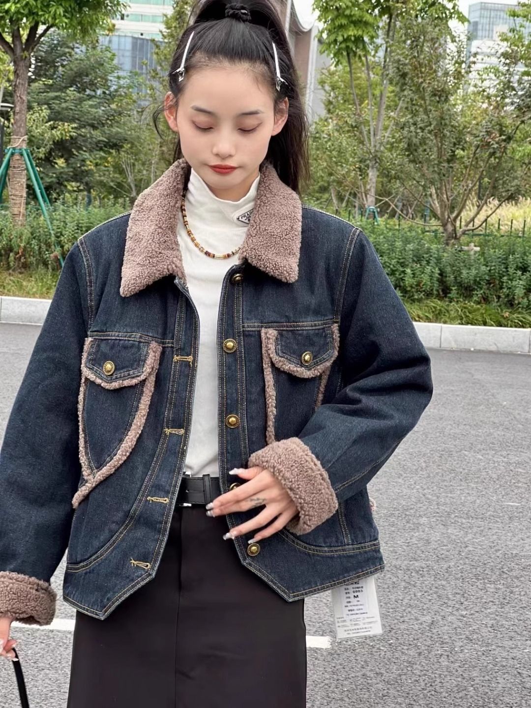 羊羔毛牛仔外套女秋冬季2023新爆款寬鬆加絨棉衣服小個子加厚棉襖