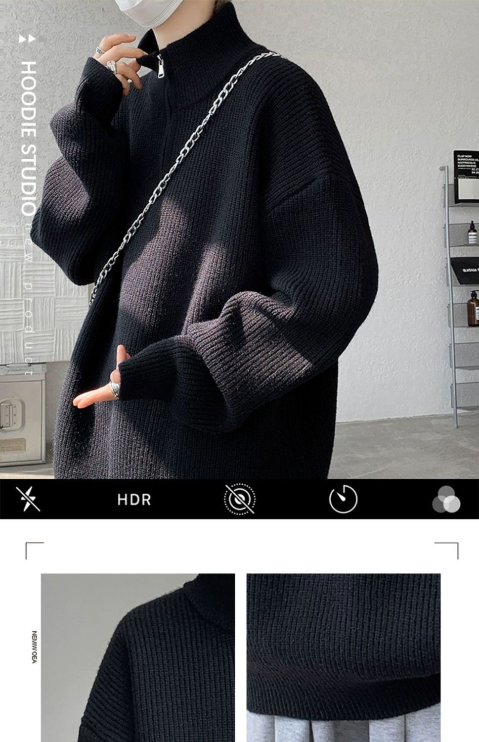 Sweater Men's Turtleneck Versatile Trendy Brand Couple Autumn And Winter Loose Lazy Knitted Sweater Zipper Thread Jacket Casual_voghion.com