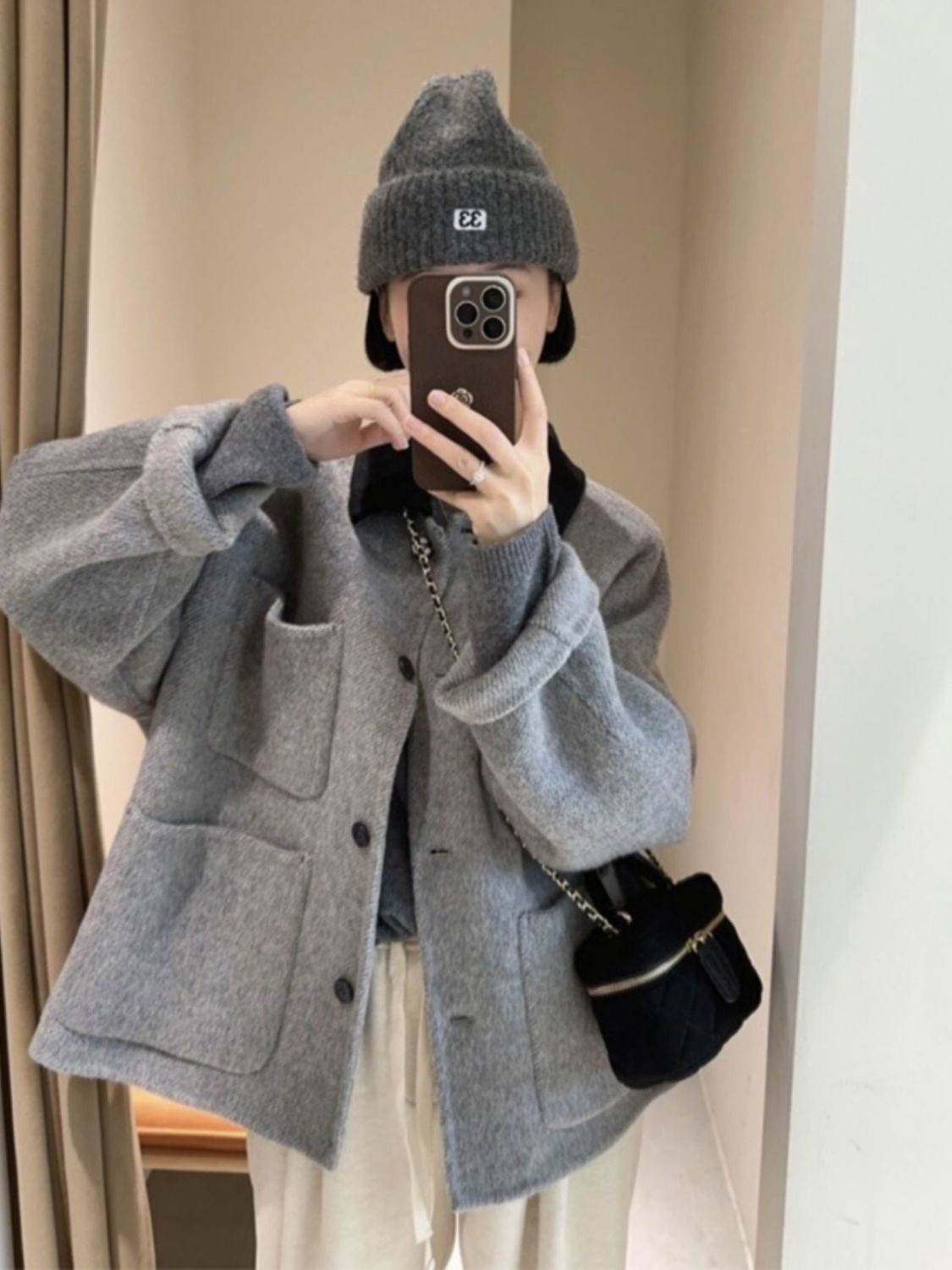 灰色呢子大衣女2023新款秋冬季毛呢外套高級感小個子韓系加厚休閒