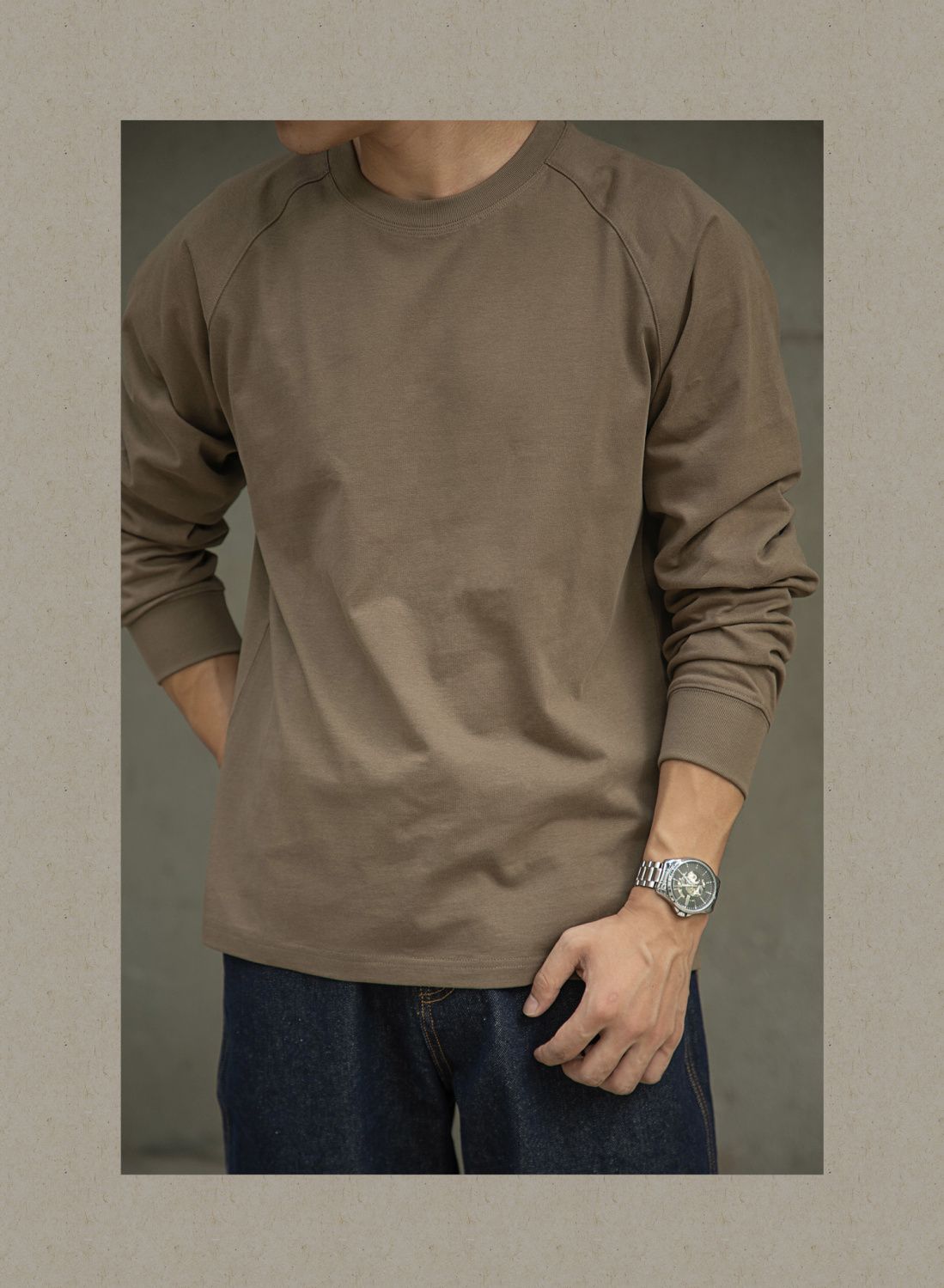 Herrtröja med lång ärm bomull amerikansk stil raglan_voghion.com