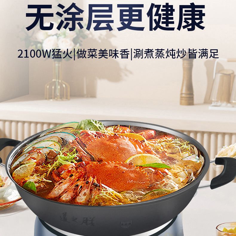 特厚铸铁电炒锅多功能电炒蒸煮一体锅出租屋万能锅电煮锅电火锅 图片 5
