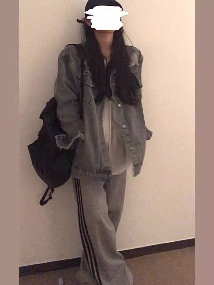 SODAZZZ秋冬季灰色阔腿三条杠宽松运动休闲欧美裤子ins潮直筒裤女