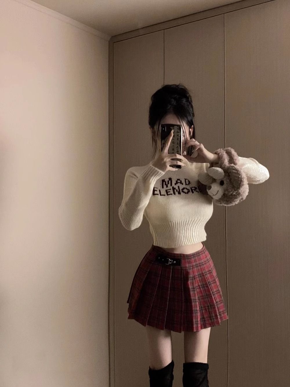 美式短款字母印花高領短款毛衣女外穿秋冬打底套頭針織衫上衣ins