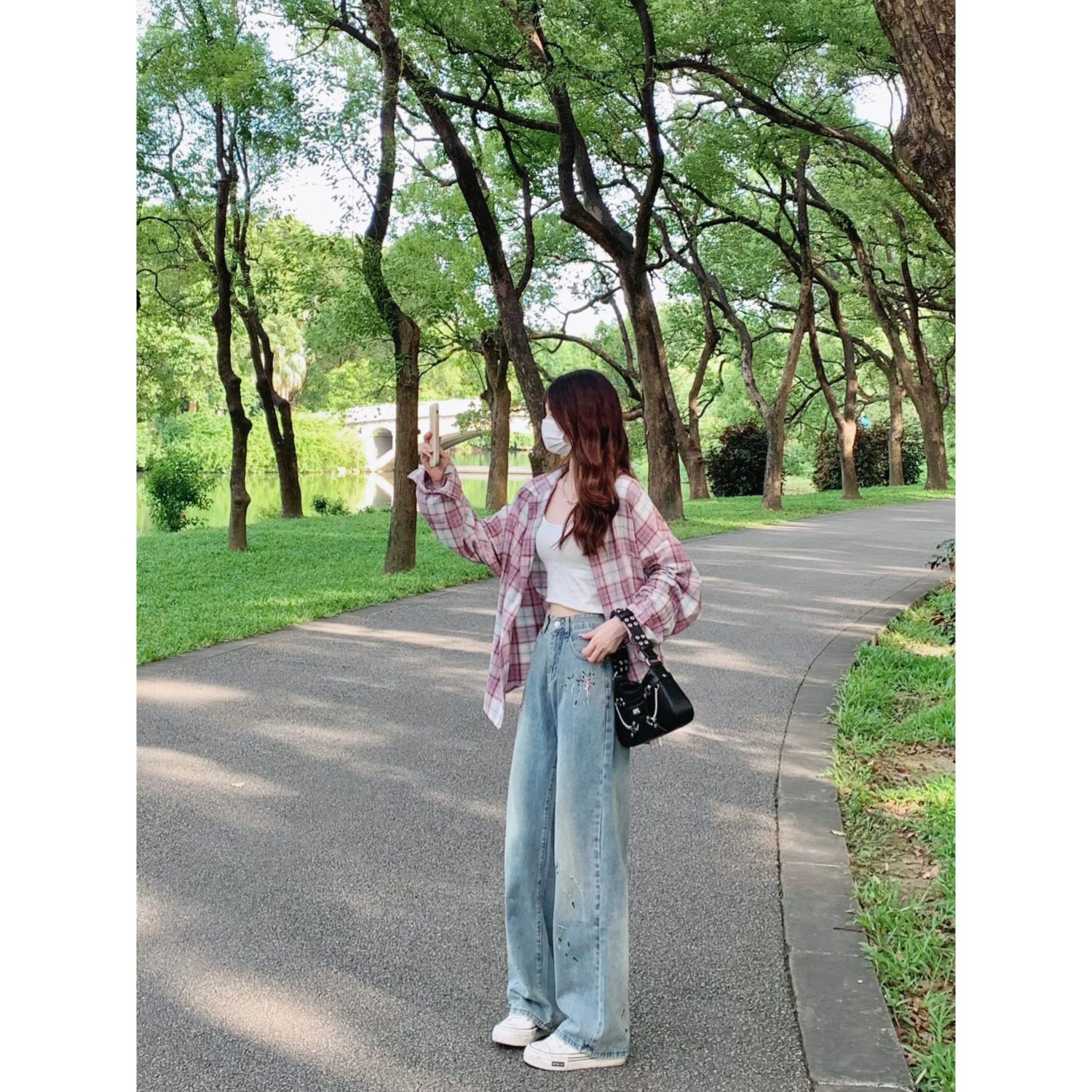 韓版慵懶風百搭休閒格子襯衫女設計感小眾港味秋季寬鬆外套襯衣潮