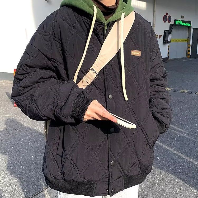 菱形新款棉服男款冬季oversize潮牌日系棉衣棉襖子冬裝高級感外套