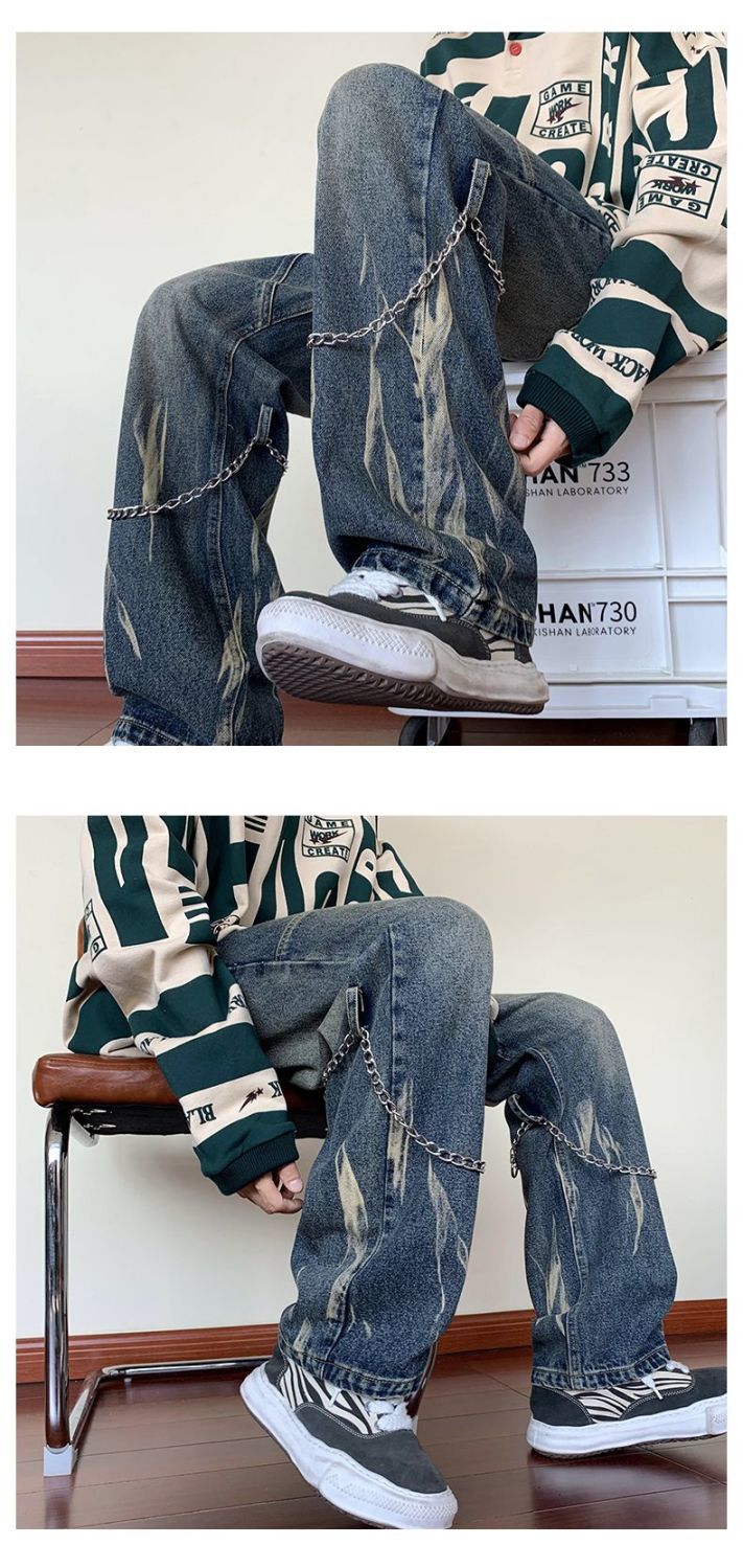 Black Pants Men's Ins Trendy Loose Wide-leg Straight Jeans Men's Pants Autumn And Winter Vibe High Street American Trousers_mkmklike.com